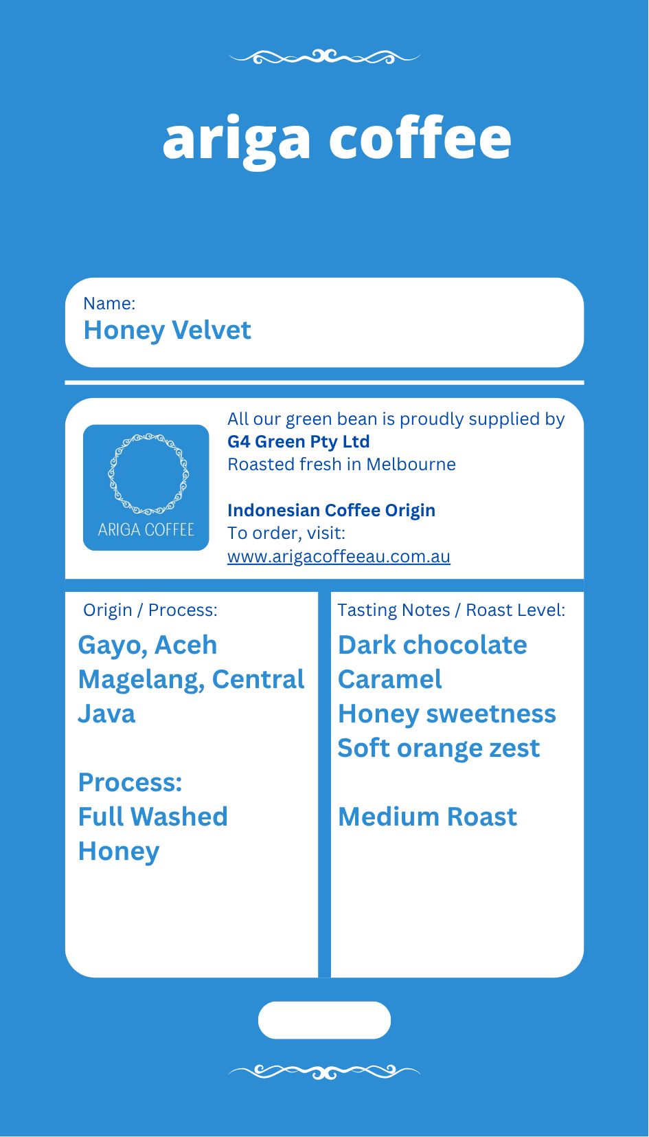 Ariga Series – Honey Velvet Espresso Blend | Gayo Washed x Magelang Honey Robusta